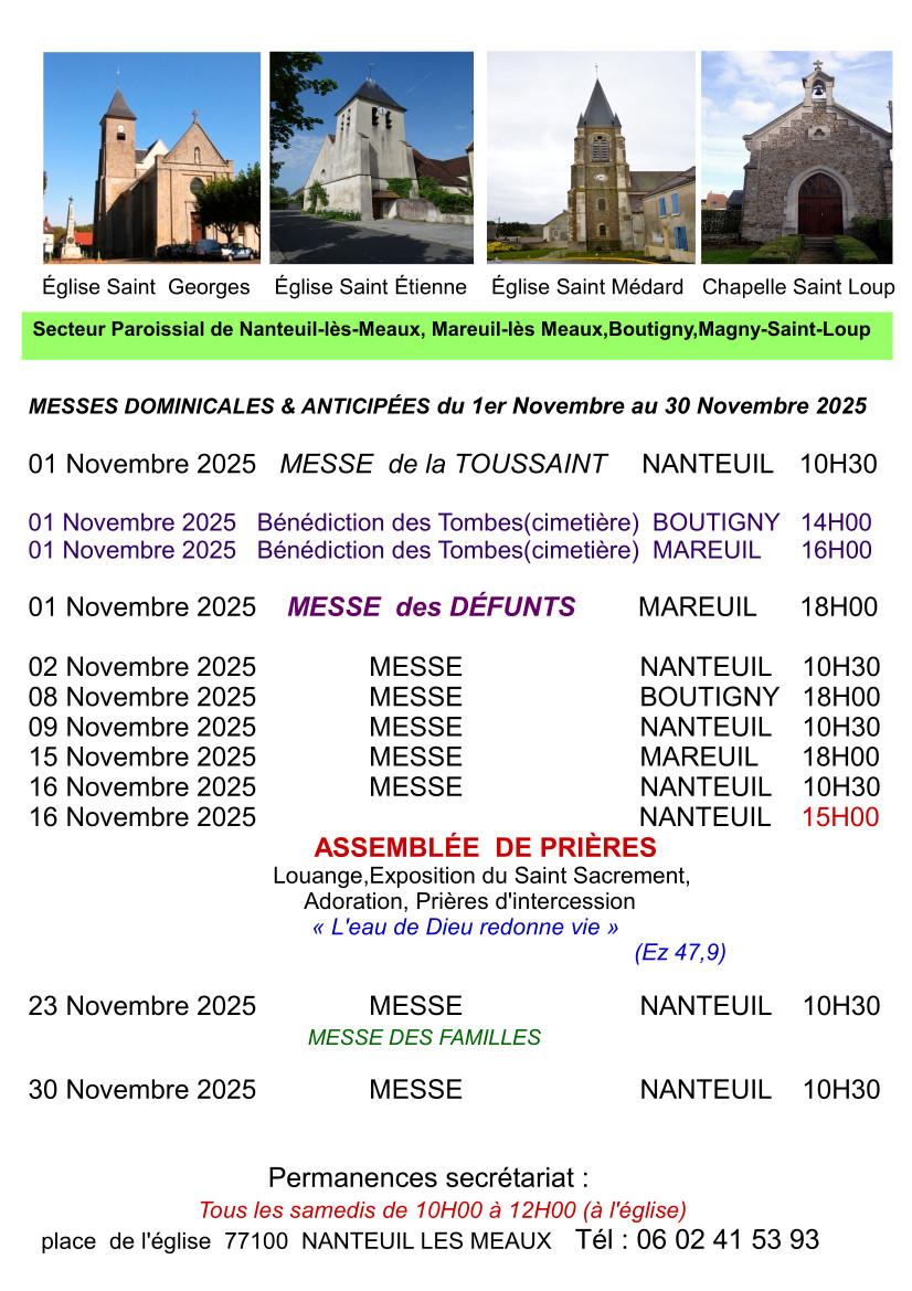 2025 affiche messes dominicales 1er novembre au 30 novembre 2025