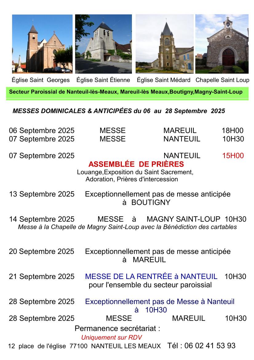 Affiche messes dominicales 06 septembre au 28 septembre 2025 rectif