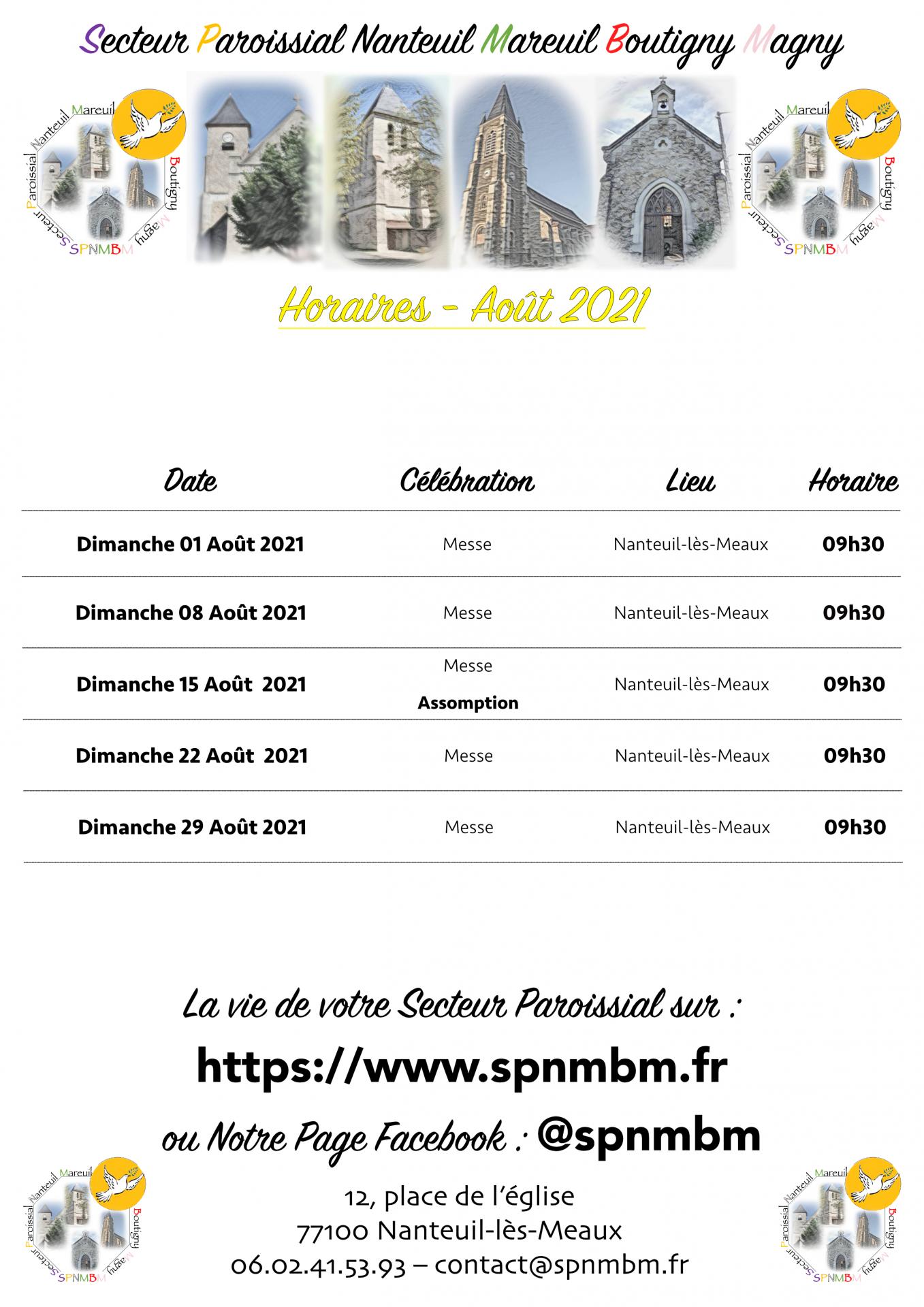 Horaires aou t 2021
