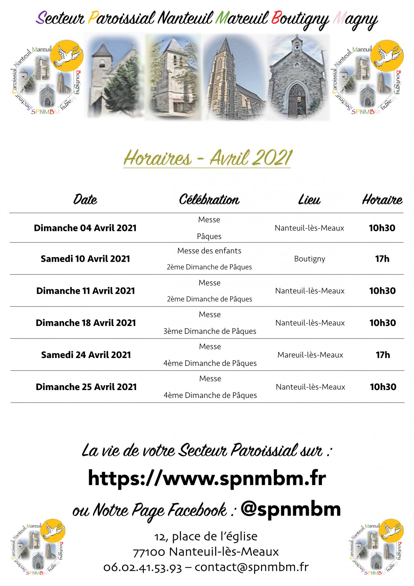 Horaires avril 2021