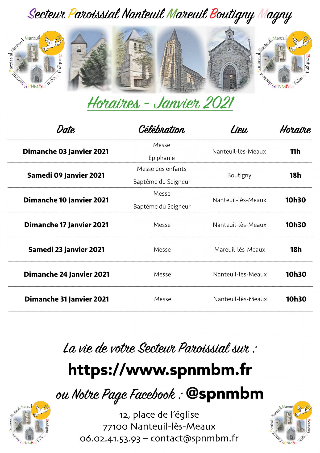 Horaires janvier 2021