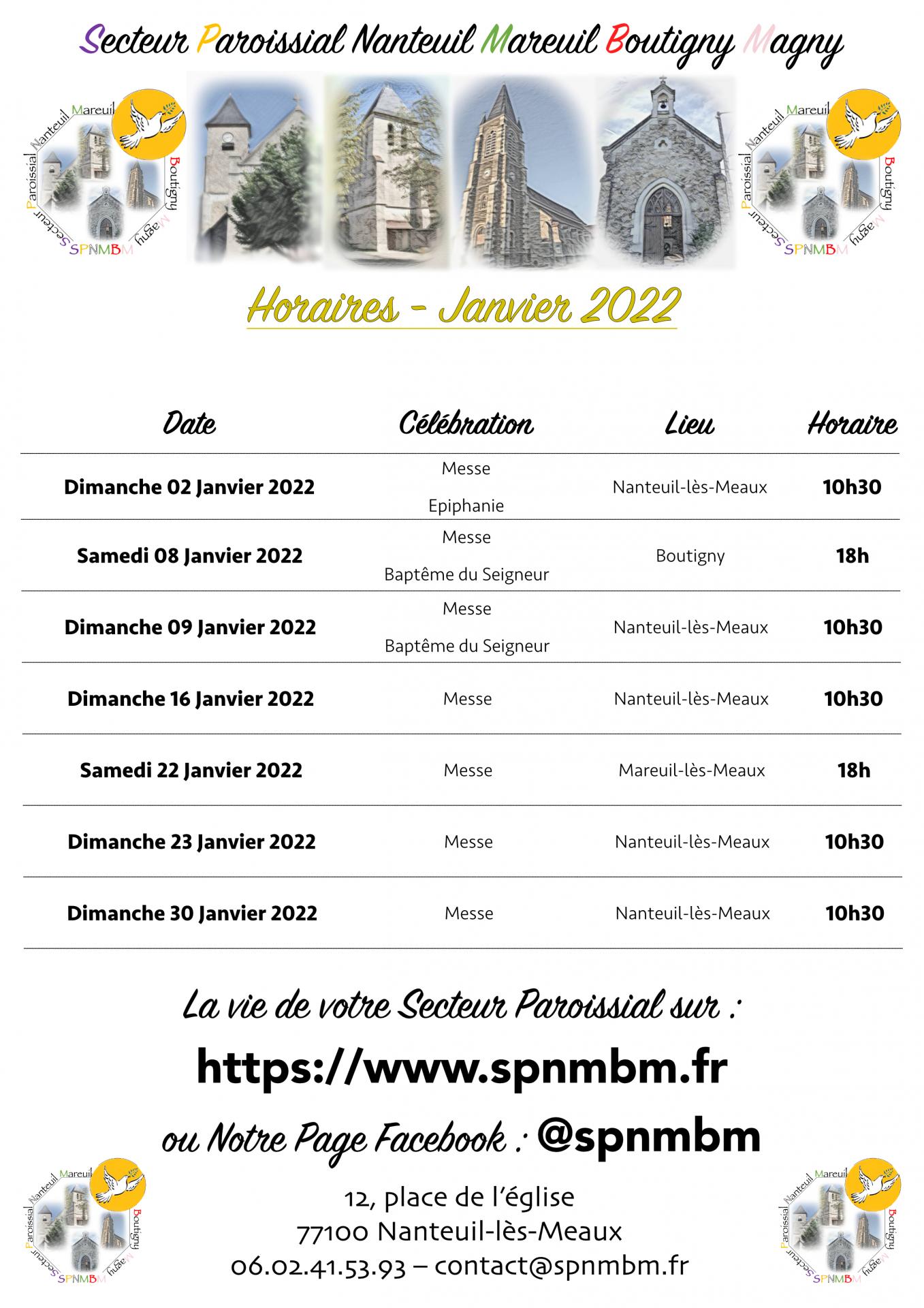 Horaires janvier 2022