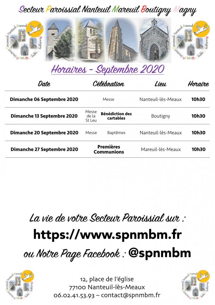 Horaires septembre 2020