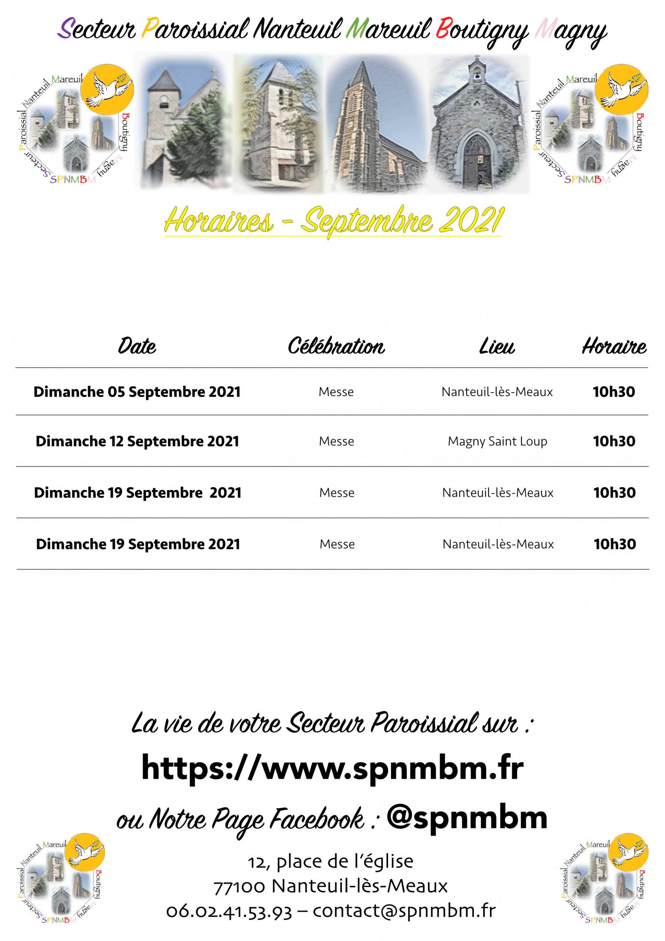 Horaires septembre 2021