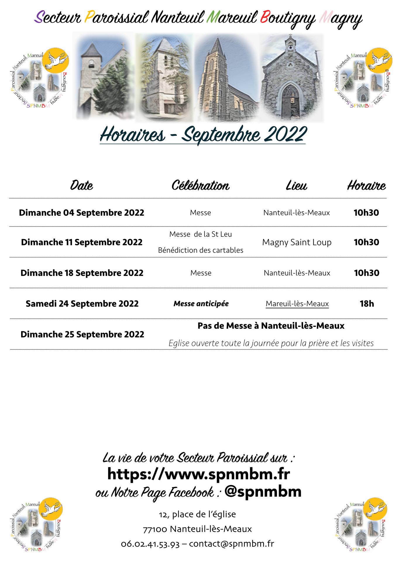Horaires septembre 2023
